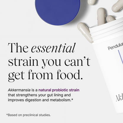 Pendulum Akkermansia Probiotic with Prebiotic Fiber - Delayed Release Capsules, Third-Party Tested, Authentic 100M AFU Live Strain for Gut Health & GLP-1 Support for Men & Women (90 Capsules, 1-Pack)